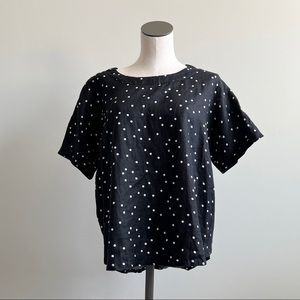 Lisa Bayne Linen Polka Dot Short Sleeve Lagenlook Coastal Grandma Black White S